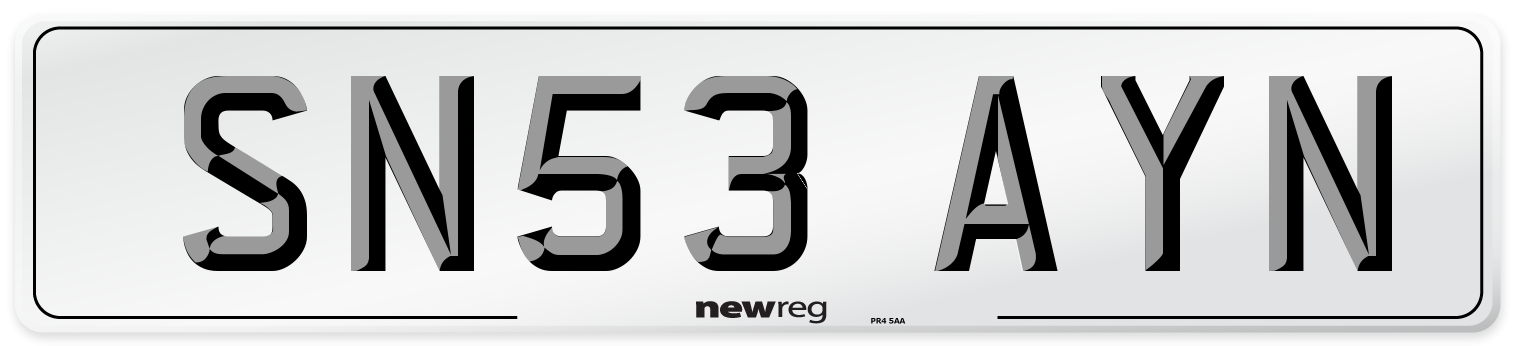 SN53 AYN Number Plate from New Reg